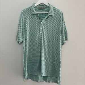 Tasc Performance Mens Large Green Striped Bamboo Organic Cotton Golf Polo Shirt